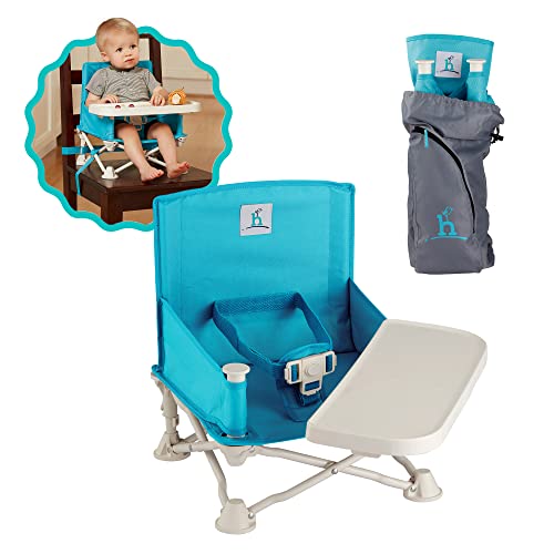 OmniBoost Travel Booster Seat with Tray for Baby | Folding Portable Seat for Dining Table, Camping, Beach, Grandma’s | Tip-Free Design Straps to Kitchen Chairs