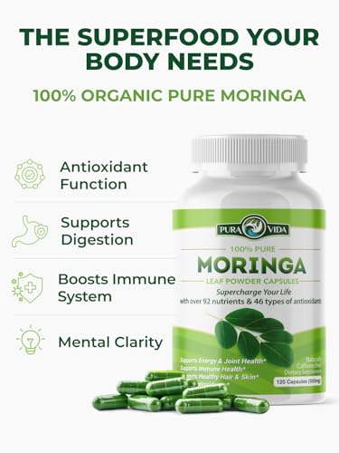 Capsules Single Origin Moringa Powder Organic. Moringa Leaf. Energy, Metabolism, &amp; Immune Support. 120ct. 500mg Caps.