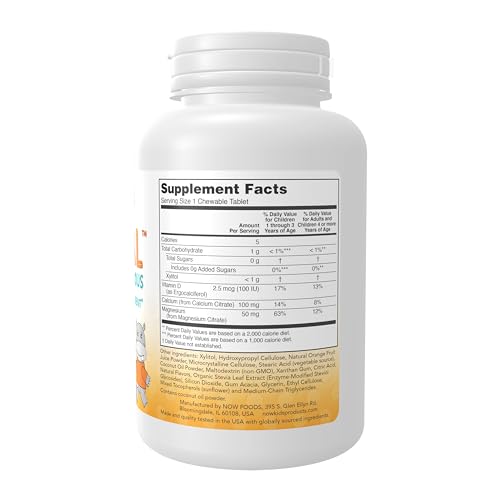 NOW Foods Supplements, Kid Cal with Calcium Citrate, Magnesium and Vitamin D, Tart Orange, 100 Chewables, packaging may vary