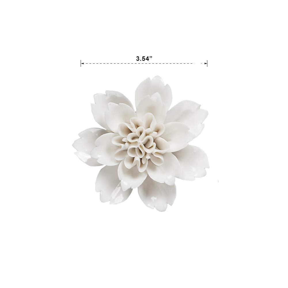 Ceramic Wall Flowers Decor Handmade 3D Wall Art Hanging Sculpture White 3.54