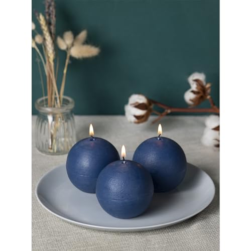 Set of 3 Round Candles Ball 3 inch - Royal Blue Candles Perfect as Wedding Decor and as Sphere Candles for Home Decor - Long Burning Candles Unscented - Navy Blue Candles