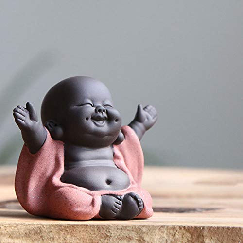 Cute Ceramic Monk Statue Figurine, Little Buddha Figurines Home Decor Creative Baby Crafts Dolls Ornaments Gift Delicate Ceramic Arts and Crafts (Pink)