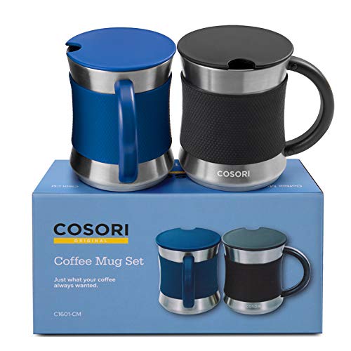 COSORI Coffee Mug with Lids Set of 2, Stainless Steel C