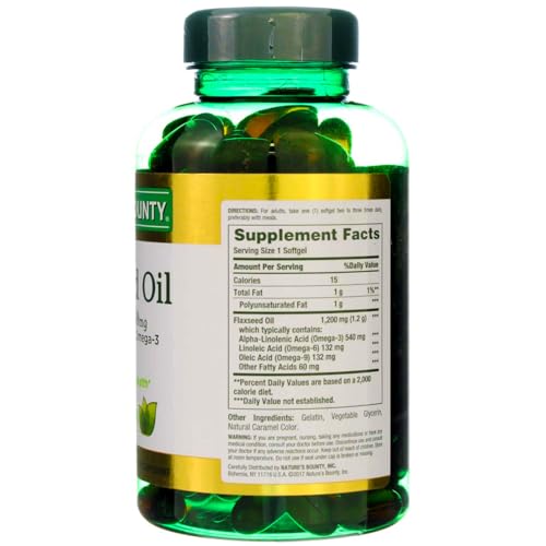 Nature&#39;s Bounty Flaxseed Oil 1200 mg, Rapid Release Softgels, Natural, White, 125 Count, Pack of 2