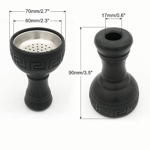 Silicon Hookah Bowl with Stainless Steel Unbreakable No Odor for Shisha Accessories Charcoal Hose Moth Tips Flower Shape (Black)