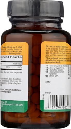 - Folic Acid 800 mcg - 250 Tablets