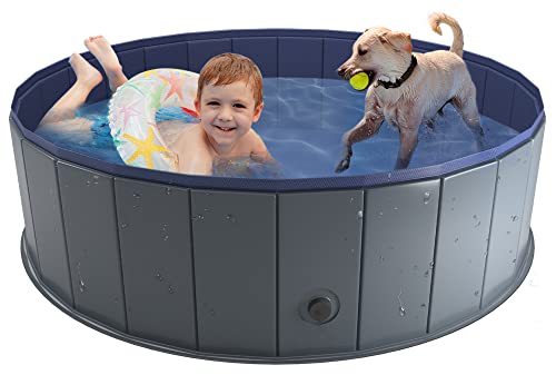 Foldable Dog Pool, Collapsible Hard Plastic Dog Swimming Pool, Portable Bath Tub for Pets Dogs and Cats, Pet Wading Pool for Indoor and Outdoor, 48 x 12 Inches