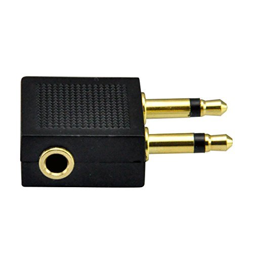 Airplane Headphone Adapter, 3.5mm Airplane Adapter for Headphones, Golden Plated Airline Headphone Adapter for in-Flight Entertainment System, 2 Pack