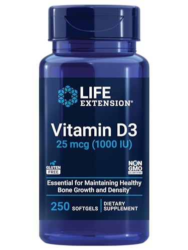 Vitamin D3 25 mcg (1000 IU), Immune System Support, Bone Health, Whole-Body Health, Value Size, Gluten-Free, Non-GMO, 250 softgels