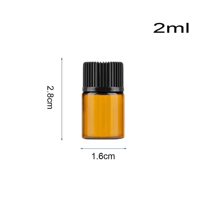 Mini Essential Oil Bottles Empty Sample bottle 1ml(1/4 dram) 2ml (5/8 dram) Amber Glass Bottle with Orifice Reducer and cap, With 2 Free Transfer Eye droppers(50 Pcs) (2ml)
