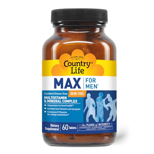 Max for Men, Multivitamin &amp; Mineral Complex, Iron-Free, Vegetarian Tablets, 60 Count, Certified Gluten Free, Certified Vegetarian
