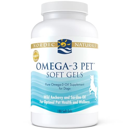 Omega-3 Pet, Unflavored - 180 Soft Gels - 330 mg Omega-3 Per Soft Gel - Fish Oil for Dogs with EPA & DHA - Promotes Heart, Skin, Coat, & Immune Health