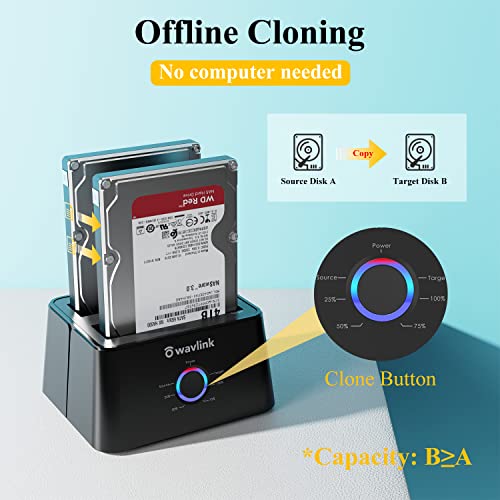 USB 3.0 and USB C to SATA Dual-Bay External Hard Drive Docking Station for 2.5/3.5 Inch HDD/SSD with UASP (6Gbps), Support Offline Clone/Duplicator Function [16TB X2 ]-Black