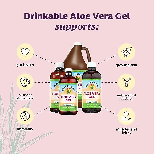 Lily of The Desert Aloe Vera Gel - Inner Fillet Thicker Consistency Aloe Vera Drink with Natural Vitamins, Digestive Enzymes for Gut Health, Stomach Relief, Wellness, Glowing Skin, 128 Fl Oz