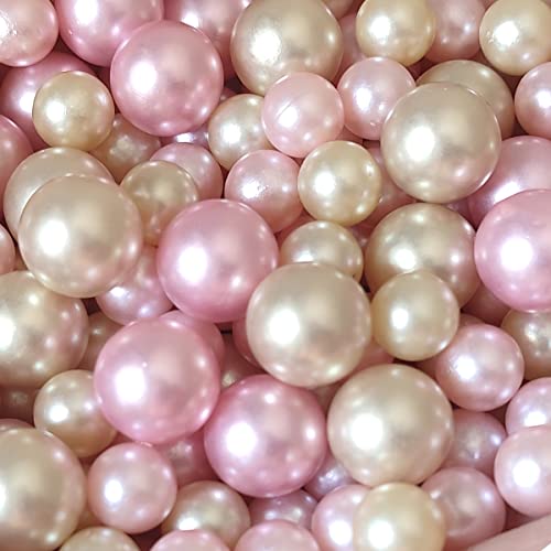 140 Pieces Floating Pearls for Vase Filler Gold Pink Pearl Beads No Hole Pearls Vase Pearls Makeup Beads for Brushes Holder, Home Wedding Decor 10/14mm(Gold and Pink)