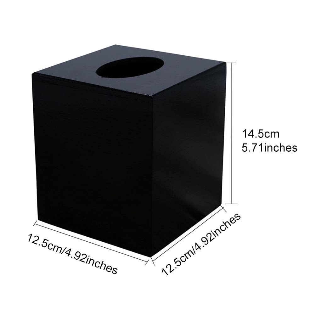 Square Tissue Box Cover, Matt Black Tissue Box Holder, Modern Bamboo Facial Paper Holder for Kitchen, Countertop, Bathroom, Desktop, Living Room, Car, Office