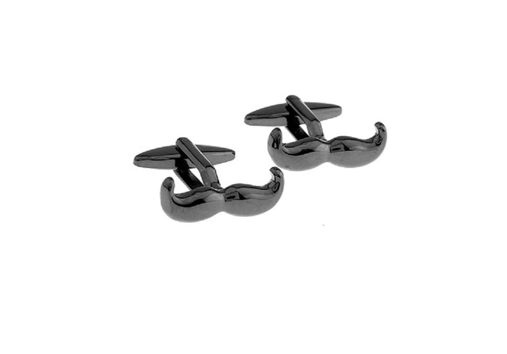 MRCUFF Mustache Moustache Black Gunmetal Pair Cufflinks