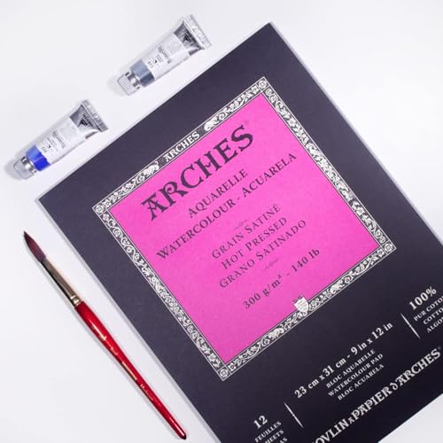 Aquarelle Watercolor Pad, Hot Pressed, 140lb/300gsm, 12 Sheet, 9x12 inch, Watercolor Paper 100% Cotton
