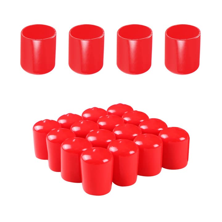 Rubber Round End Cap Cover 0.67 Inch (17mm) Screw Thread Protectors PVC Flexible Tubing Pipe Protective Bolt Screw Thread Protector Safety Cover | for Pipe Post Tubing Rod Cover 20 Pcs (Red)