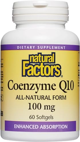 Natural Factors Coenzyme Q10 100 mg, Natural Coenzyme Q10 Supplement for Energy, Heart and Cognitive Support, 60 Softgels