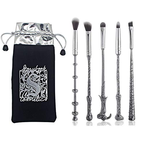 5 Piece Makeup Brushes,For Fans Metal Wizard Wand Set Kit with Gift Bag, Perfect for Eyeshadow Palette, Foundation, Eyebrows and Powder use(Black)