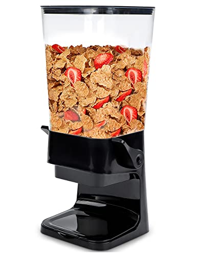 Cereal Dispenser Countertop, Large Capacity Rice Dispenser Cereal Container Storage, Not Easy to Crush Food, Dry Food Dispenser for Rice, Candy &amp; Snack, Black (5.5 Qt)