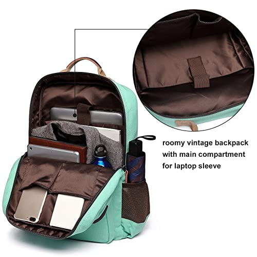 School Backpack Vintage Canvas Laptop Backpacks Men Women Rucksack Bookbags Travel (Mint Green)
