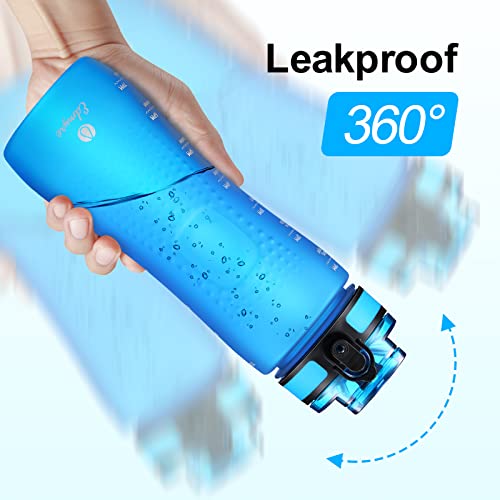 25 oz Water Bottle, BPA Free Tritan Thick Water Bottles with Handle Lid, Water Jug with Time Marker, Blue Color Leak-proof Water Bottle for Kids &amp; Adults