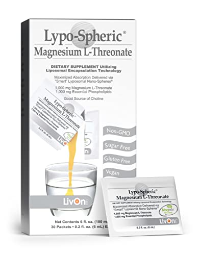 LivOn Laboratories Lypo-Spheric Magnesium L-Threonate - 30 Packets - 77mg Per Packet - Liposome Encapsulated for Maximum Bioavailability - Professionally Formulated - 100% Non-GMO