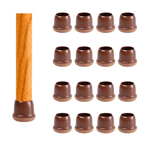 Brown Silicone Chair Leg Floor Protectors with Wrapped Felt, Extra Small Chair Leg Caps, Silicon Furniture Leg Feet Cup, Protect Hardwood Floor from Scratches 16 Pcs (Round, Brown - Fit 0.5-0.8)