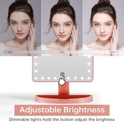 Large Lighted Vanity Makeup Mirror (X-Large Model), Light Up Mirror with 35 LED Lights, Touch Screen and 10X Magnification Mirror, 360° Rotation Tabletop Cosmetic Mirror(Rose Gold)