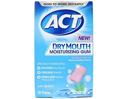ACT Dry Mouth Moisturizing Gum with Xylitol, Sugar Free Bubble Fresh, 20 Pieces (2 pack)