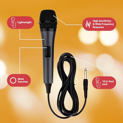 Wired Microphone for Karaoke, (Black) - Unidirectional Dynamic Vocal Microphone - Plug-in Microphone for Karaoke Machine, AMP, &amp; Speaker - Mic for Singing, Public Speaking, &amp; Parties
