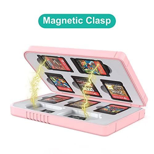 Game Card Case for Nintendo Switch (2019 &amp; 2021 OLED),Nintendo Switch Lite,10 Game Cards &amp; 10 Memory SD Cards Strorage Holder, Gameboy Portable Slim/Small Size Case Pink