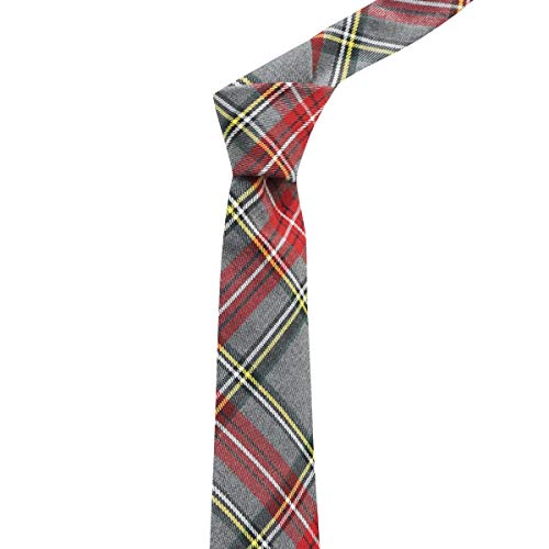 King &amp; Priory Traditional Light Grey &amp; Red Tartan Tie, Check, Plaid, Necktie