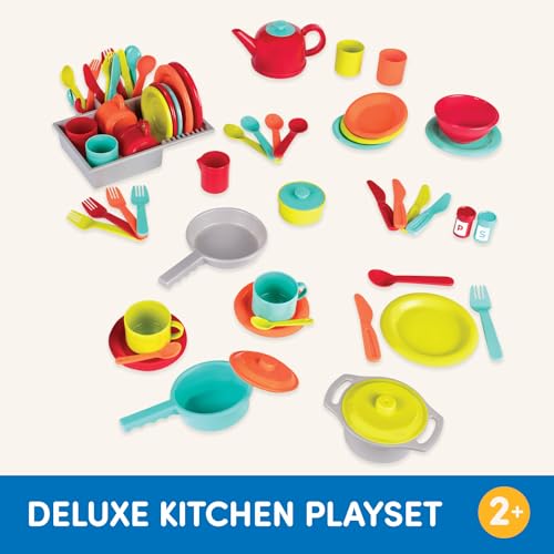– Toy Kitchen Set – 71Pc Pretend Cooking Accessories – 4 Table Settings &amp; Cutlery – Dishwasher Safe &amp; Worry-Free – 2 Years + – Deluxe Kitchen Playset
