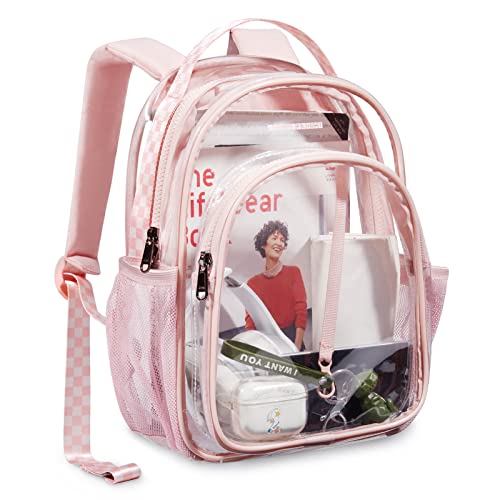 Clear Backpack Mini Transparent Backpack Stadium Approved See Through Backpack for Work, Festivals, Sport Event, Pink