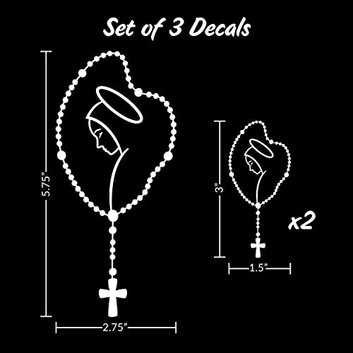 Mary Rosary Decals for Car Truck Tablet Tumbler Cell Phone - Set of 3 Christian Stickers for Cars Stickers - Religious Holy Rosary Sticker Decal - White Rosary Christian Decal