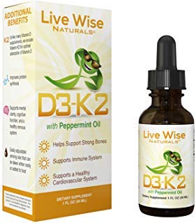 LiveWise Naturals Vitamin D3 with K2 Liquid Drops, All Natural, Non-GMO, USA Made, 1208 IU Vitamin D3 & 25 mcg K2, Supports Bone Health and Energy Levels, Infused with Peppermint, Olive, and MCT Oil