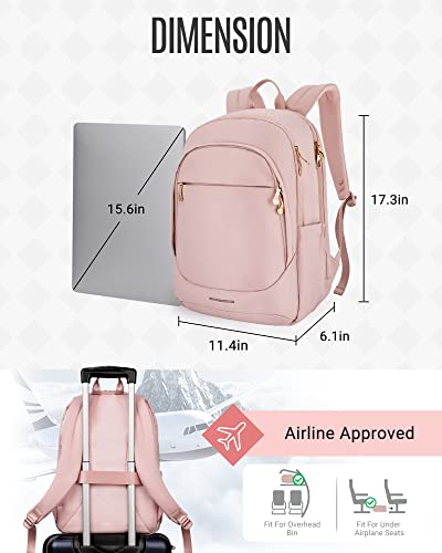Collge Laptop Backpack, 15.6 inch Laptop Travel Backpack for women, College Computer Bookbag Casual Bag for Work Travel College, Gifts for Women,Pink