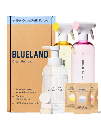 Clean Home Kit (3 Reusable Bottles + 3 Tablet Refills) Natural All Purpose Cleaner for Kitchen and Counters, Bathroom Cleaner for Shower and Sink, and Foaming Hand Soap