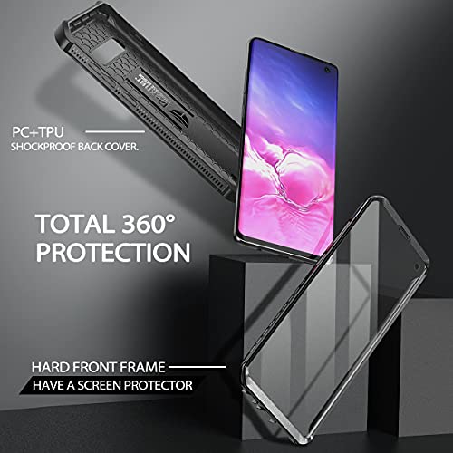 for Samsung Galaxy S10 Case, [Built in Screen Protector and Kickstand] Heavy Duty Military Grade Protection Shockproof Protective Cover for Samsung Galaxy S10 Black