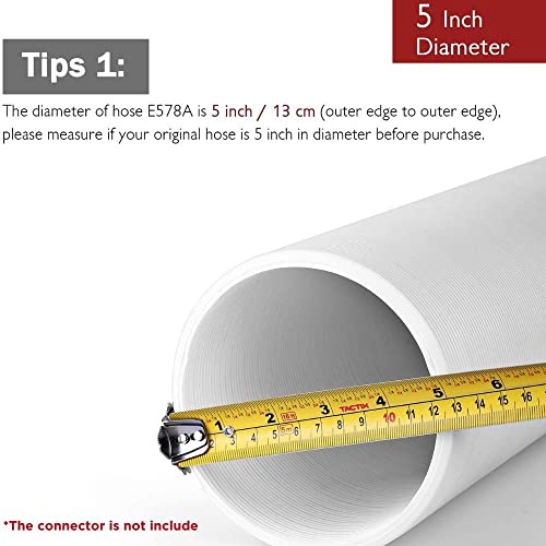 Portable Air Conditioner Universal Exhaust Hose - 5 Inch Diameter, 78 Inch Length, Anti-Clockwise Thread