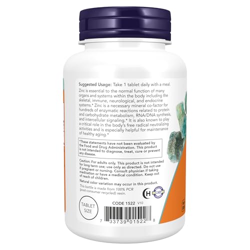 NOW Supplements, Zinc 50 mg, Tablets 250 Count (Pack of