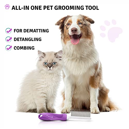 Poodle Pet Detangling Pet Comb with Long &amp; Short Stainless Steel Teeth for Removing Matted Fur, Knots &amp; Tangles – Detangler Tool Accessories for Safe &amp; Gentle DIY Dog &amp; Cat Grooming