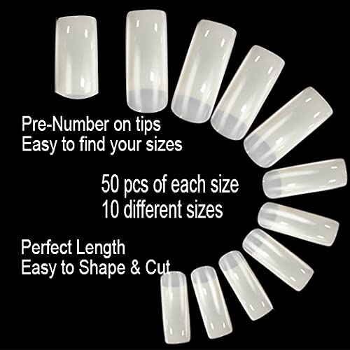 BE.YOU Beyou Natural Cosmo 500 Artificial False Nail Tips 10Sizes 23010 For Nail Shop Nail Salon (Natural)