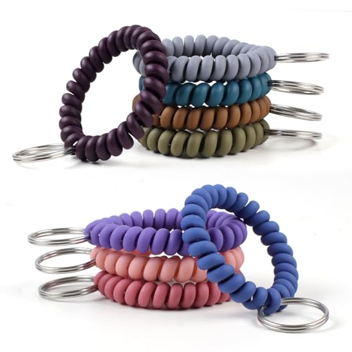9 Colors Wrist Keychain, Key Chain Wristlet Retractable Spiral Coil, Key Wristlet Wrist Strap Coil Key Chain, Spiral Key Ring Bracelet for Sauna, Outdoor, Sports