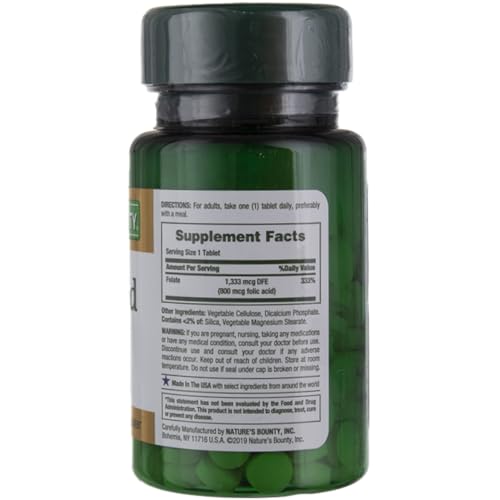 Nature's Bounty Folic Acid, 800 mcg Tablets, 250 ct