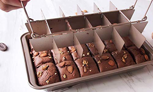 Non Stick Brownie Pans with Dividers Baking Pan with Built-In Slicer 18 Pre-slice Brownie Baking Tray Square Small Brownie Pan for Chocolates Candies and Cakes