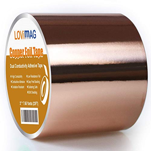 Copper Tape, Copper Foil Tape (3X 275) for Conductive Adhesive, Copper ShieldingTape for Guitars & EMI Shielding, Crafts, Electrical Repairs, Grounding
